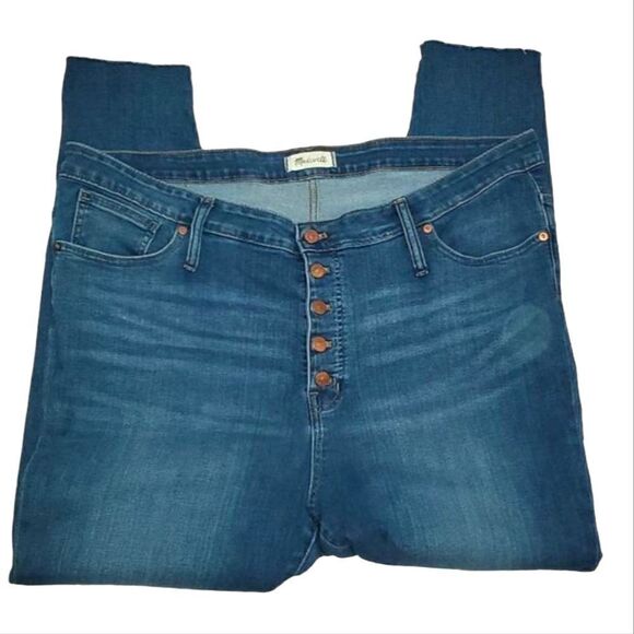 Madewell Mid-rise Skinny Jeans Women's Size 36 Blue Exposed Button Fly Raw Hem - Picture 4 of 17